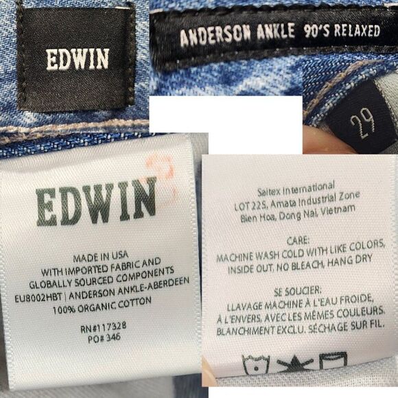 Edwin Anderson Ankle 90's Relaxed Jeans Size 29 NWT 26in Inseam - Picture 9 of 16